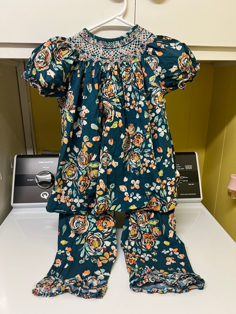 Teal Floral Smocked Kids Set